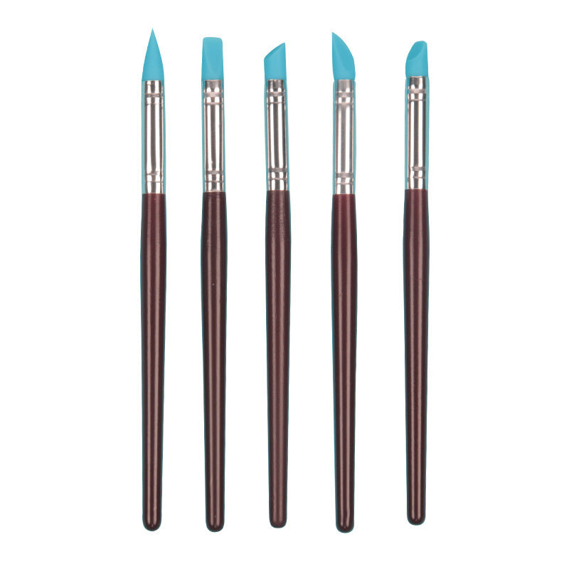 5 Wooden Sticks Blue Head Silicone Pens Clay