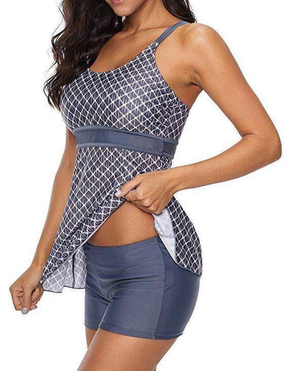 Skirt Grey Plaid Ladies Push Up One Piece Swimsuit