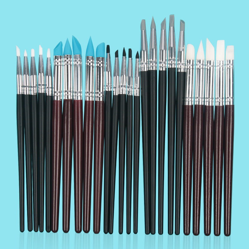 5 Wooden Sticks Blue Head Silicone Pens Clay